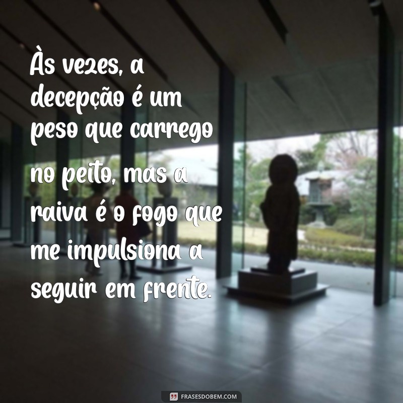 mensagem de raiva e decepção Às vezes, a decepção é um peso que carrego no peito, mas a raiva é o fogo que me impulsiona a seguir em frente.