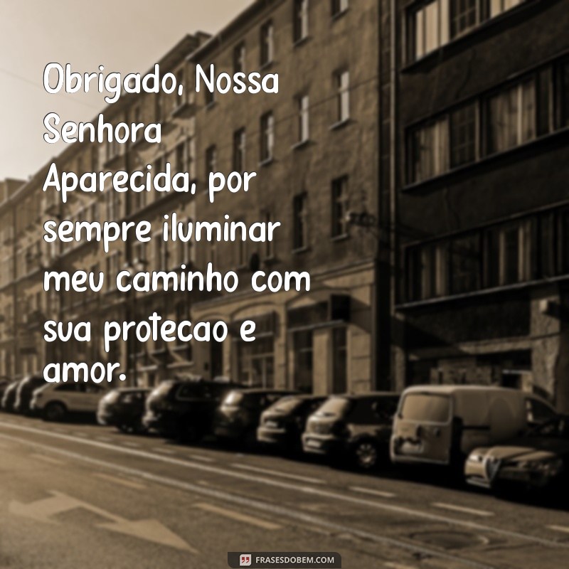 mensagem de agradecimento a nossa senhora aparecida Obrigado, Nossa Senhora Aparecida, por sempre iluminar meu caminho com sua proteção e amor.