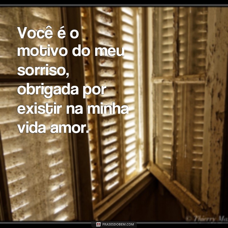 frases de agradecimento por você existir na minha vida amor Você é o motivo do meu sorriso, obrigada por existir na minha vida amor.