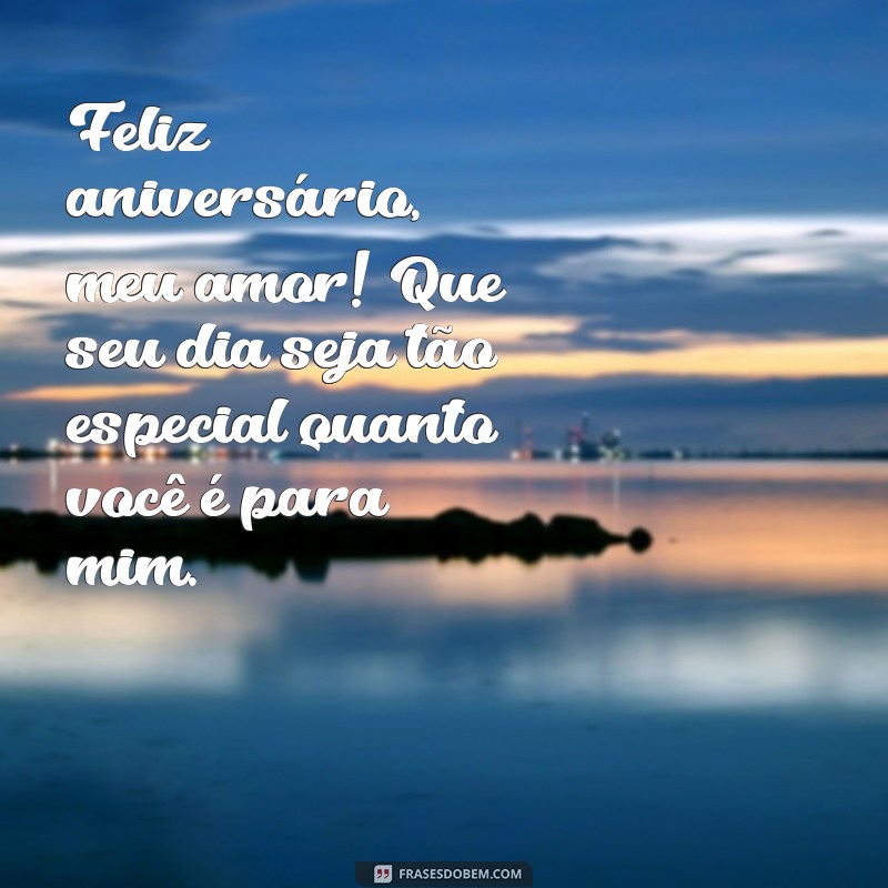 feliz aniversário meu Feliz aniversário, meu amor! Que seu dia seja tão especial quanto você é para mim.