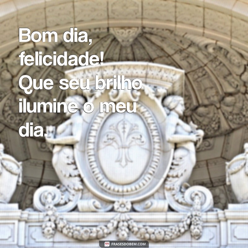 bom dia felicidade Bom dia, felicidade! Que seu brilho ilumine o meu dia.