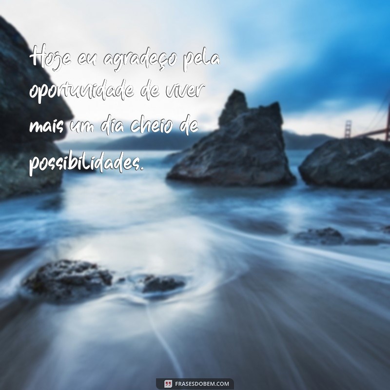 mensagens de agradecimento pelo dia de hoje Hoje eu agradeço pela oportunidade de viver mais um dia cheio de possibilidades.