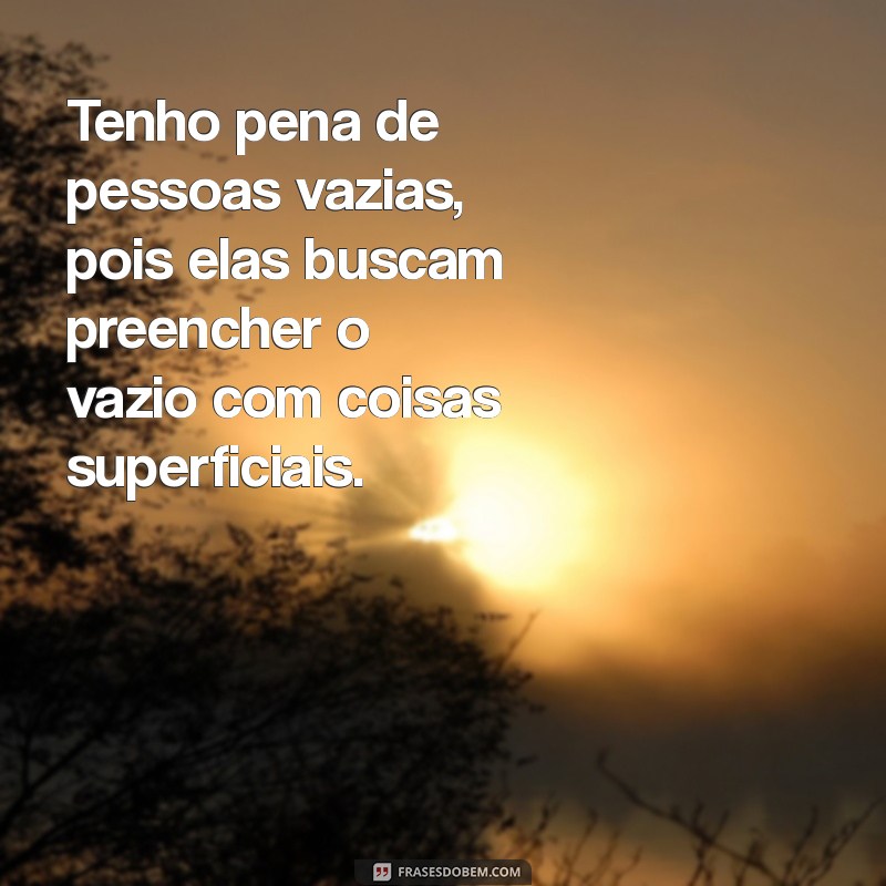 tenho pena de pessoas vazias Tenho pena de pessoas vazias, pois elas buscam preencher o vazio com coisas superficiais.