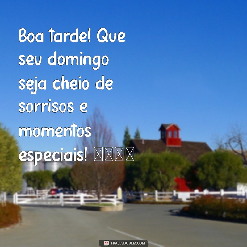 mensagem de boa tarde domingo para whatsapp Boa tarde! Que seu domingo seja cheio de sorrisos e momentos especiais! 🌼