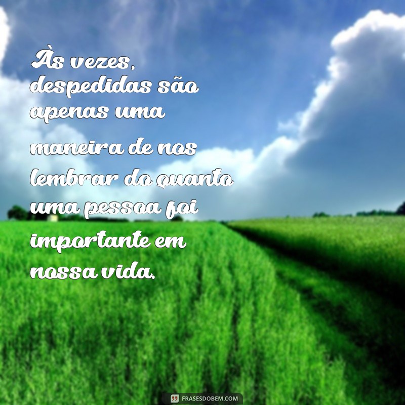 reflexão de despedida Às vezes, despedidas são apenas uma maneira de nos lembrar do quanto uma pessoa foi importante em nossa vida.