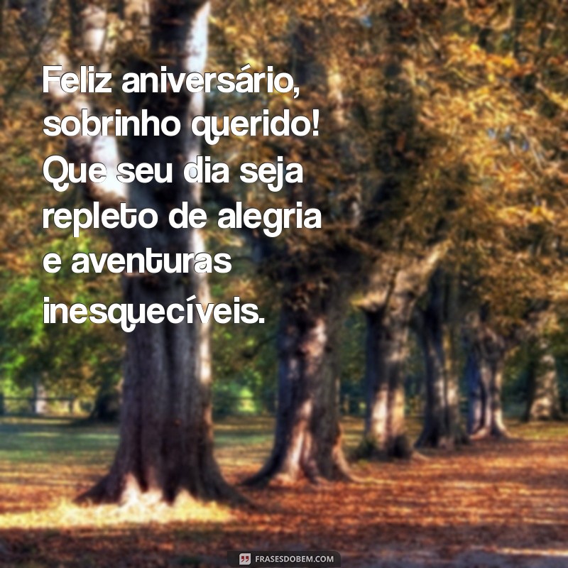 frases de aniversário sobrinho querido Feliz aniversário, sobrinho querido! Que seu dia seja repleto de alegria e aventuras inesquecíveis.