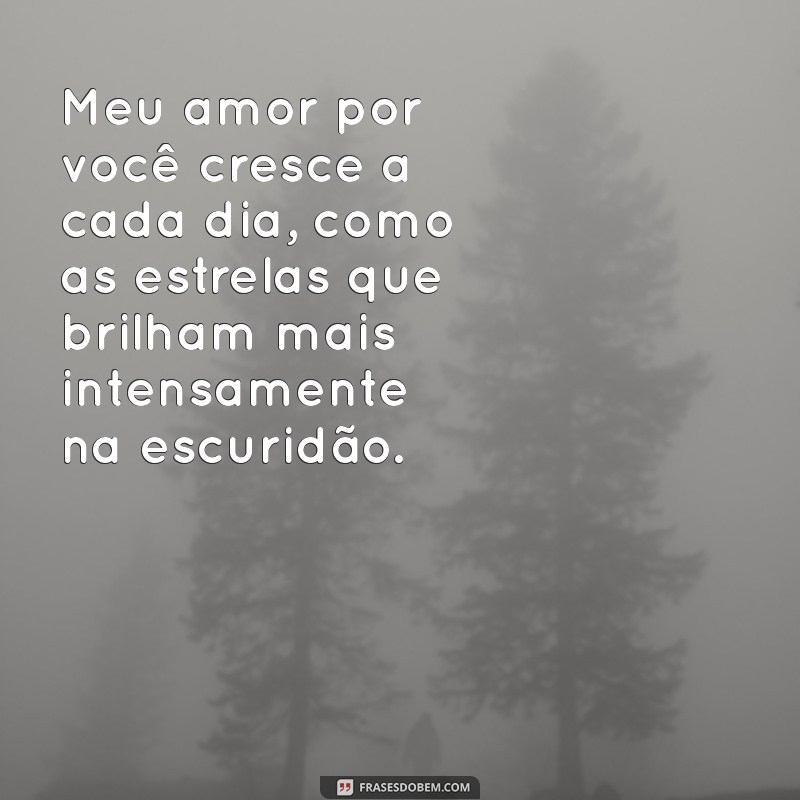 declaração de amor para esposa emocionante Meu amor por você cresce a cada dia, como as estrelas que brilham mais intensamente na escuridão.