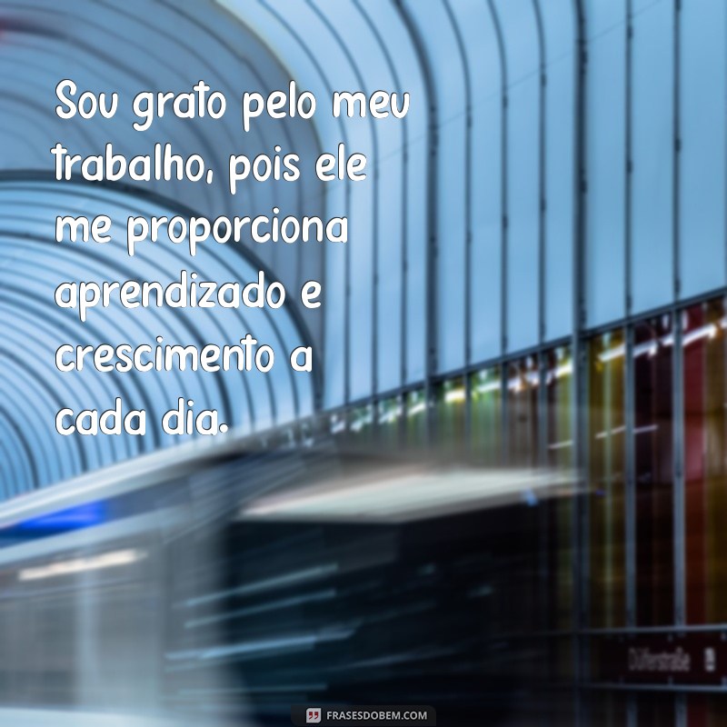 gratidão pelo meu trabalho Sou grato pelo meu trabalho, pois ele me proporciona aprendizado e crescimento a cada dia.