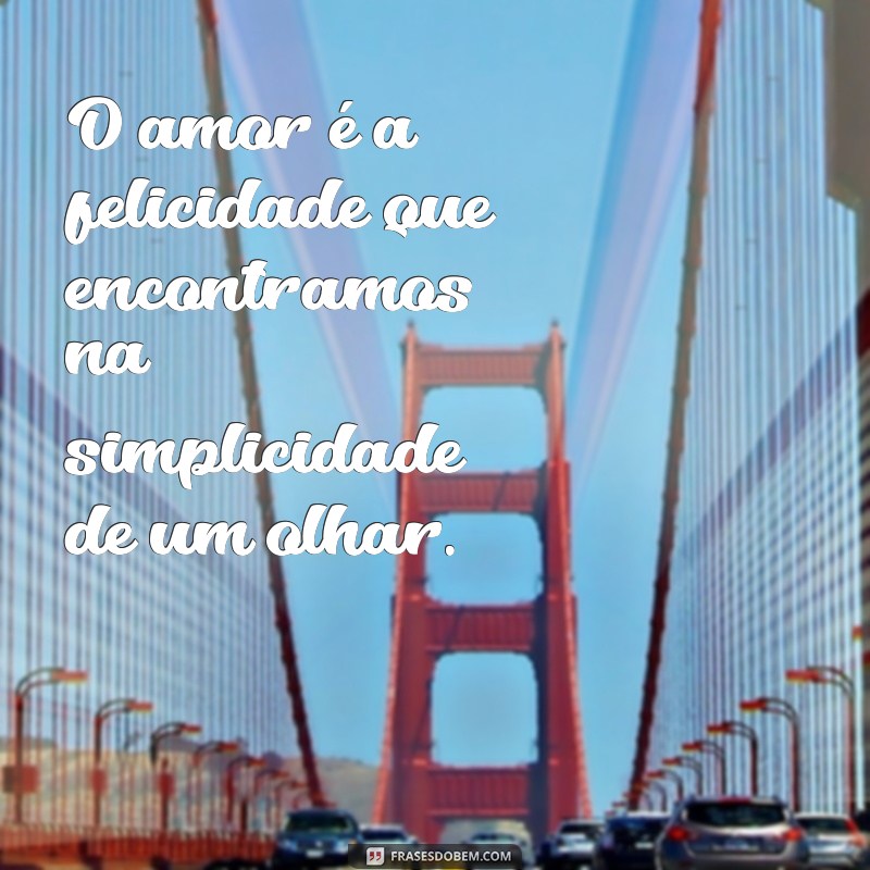 frases de felicidade e amor O amor é a felicidade que encontramos na simplicidade de um olhar.