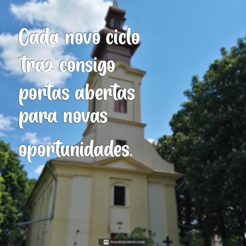 novo ciclo novas oportunidades Cada novo ciclo traz consigo portas abertas para novas oportunidades.