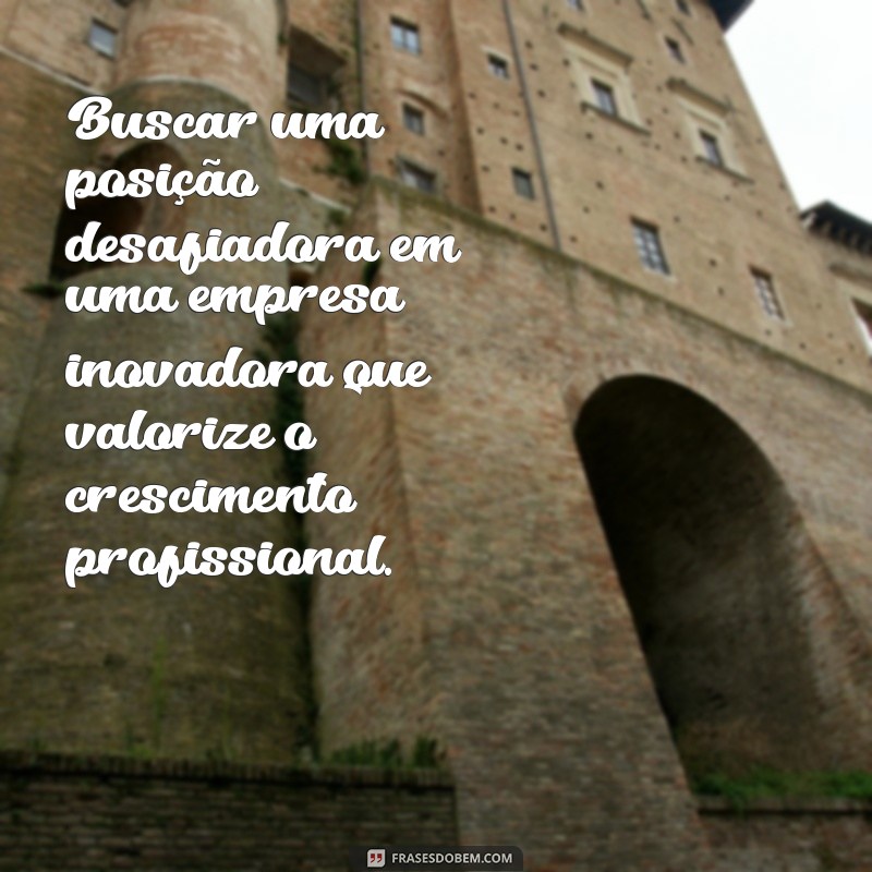 um objetivo para currículo Buscar uma posição desafiadora em uma empresa inovadora que valorize o crescimento profissional.