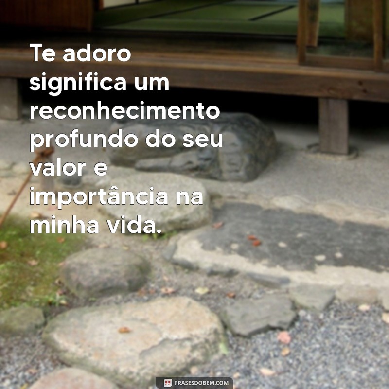 te adoro significado Te adoro significa um reconhecimento profundo do seu valor e importância na minha vida.