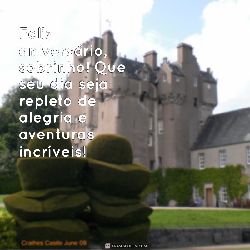 sobrinho feliz aniversário Feliz aniversário, sobrinho! Que seu dia seja repleto de alegria e aventuras incríveis!