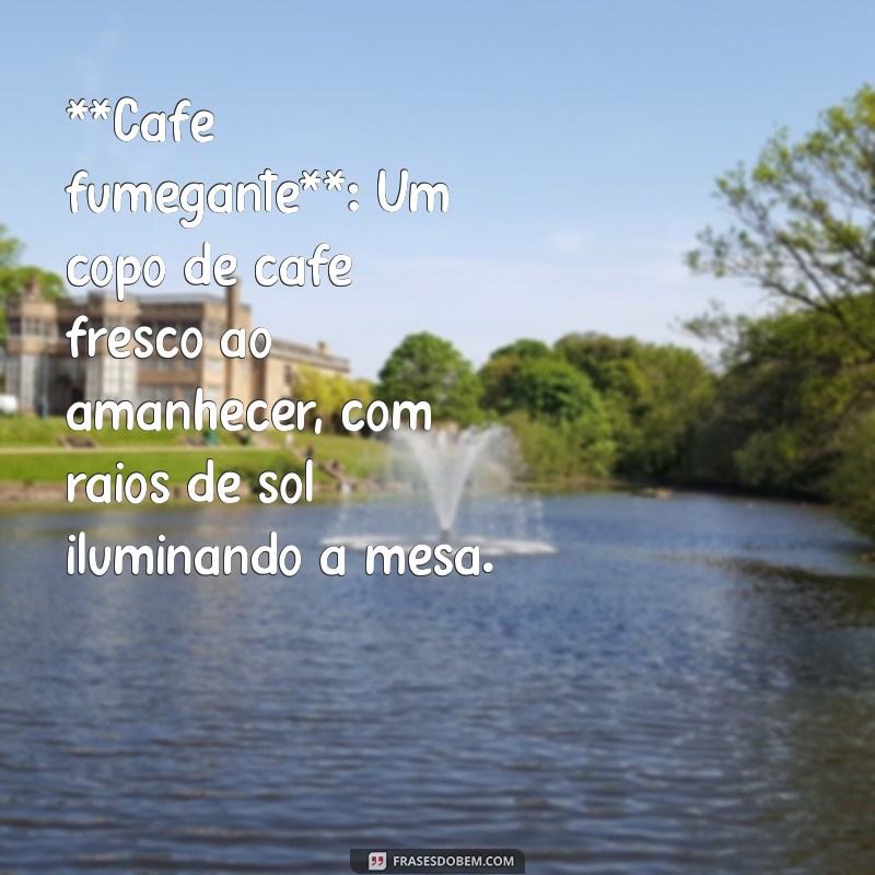 bom dia imagens diferentes **Café fumegante**: Um copo de café fresco ao amanhecer, com raios de sol iluminando a mesa.