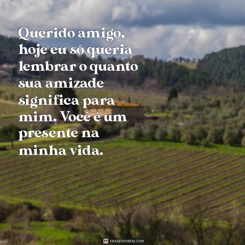 uma carta para um amigo especial Querido amigo, hoje eu só queria lembrar o quanto sua amizade significa para mim. Você é um presente na minha vida.