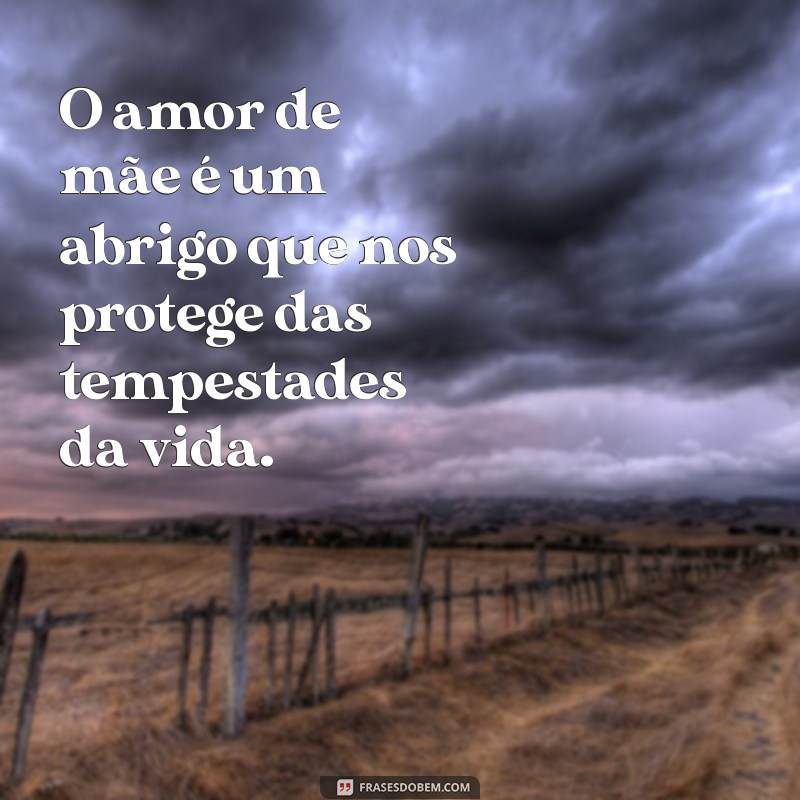 o amor de mãe frases O amor de mãe é um abrigo que nos protege das tempestades da vida.