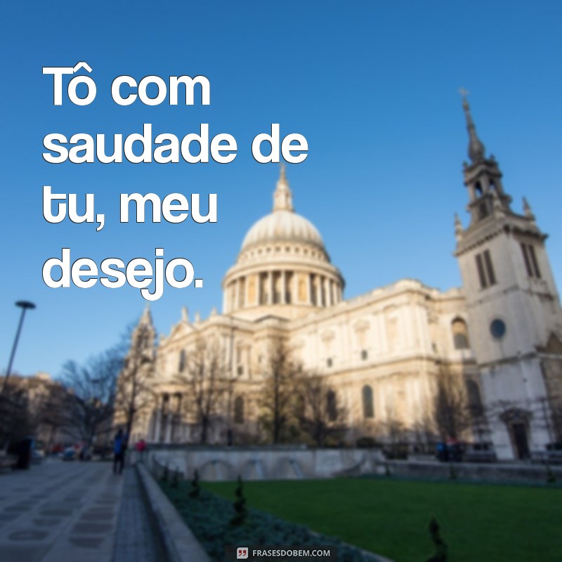 tô com saudade de tu meu desejo Tô com saudade de tu, meu desejo.