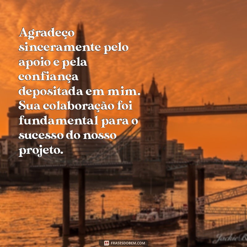 reconhecimento:cbyqkuncd30= mensagem de agradecimento profissional Agradeço sinceramente pelo apoio e pela confiança depositada em mim. Sua colaboração foi fundamental para o sucesso do nosso projeto.