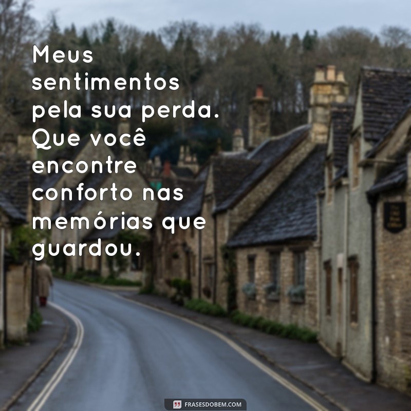 meus sentimentos pela perda da sua mãe Meus sentimentos pela sua perda. Que você encontre conforto nas memórias que guardou.