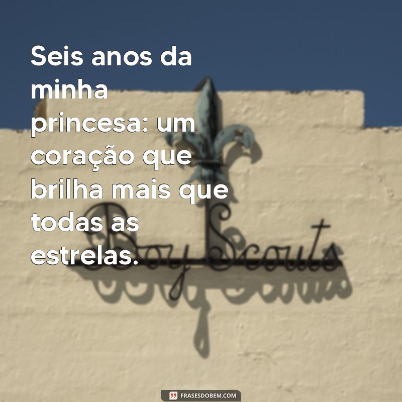 6 anos da minha princesa Seis anos da minha princesa: um coração que brilha mais que todas as estrelas.