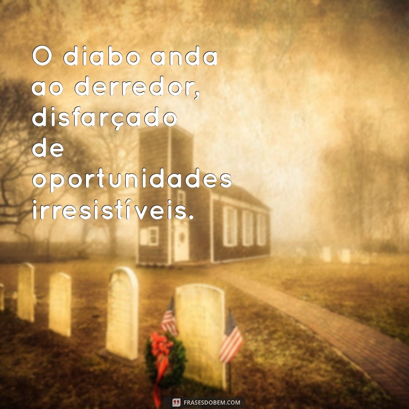 o diabo anda ao derredor O diabo anda ao derredor, disfarçado de oportunidades irresistíveis.