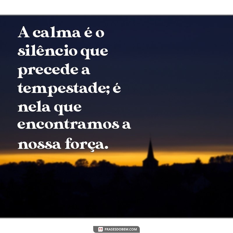 frases sobre calma e paciência A calma é o silêncio que precede a tempestade; é nela que encontramos a nossa força.