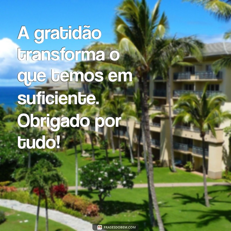 mensagens agradecimento A gratidão transforma o que temos em suficiente. Obrigado por tudo!