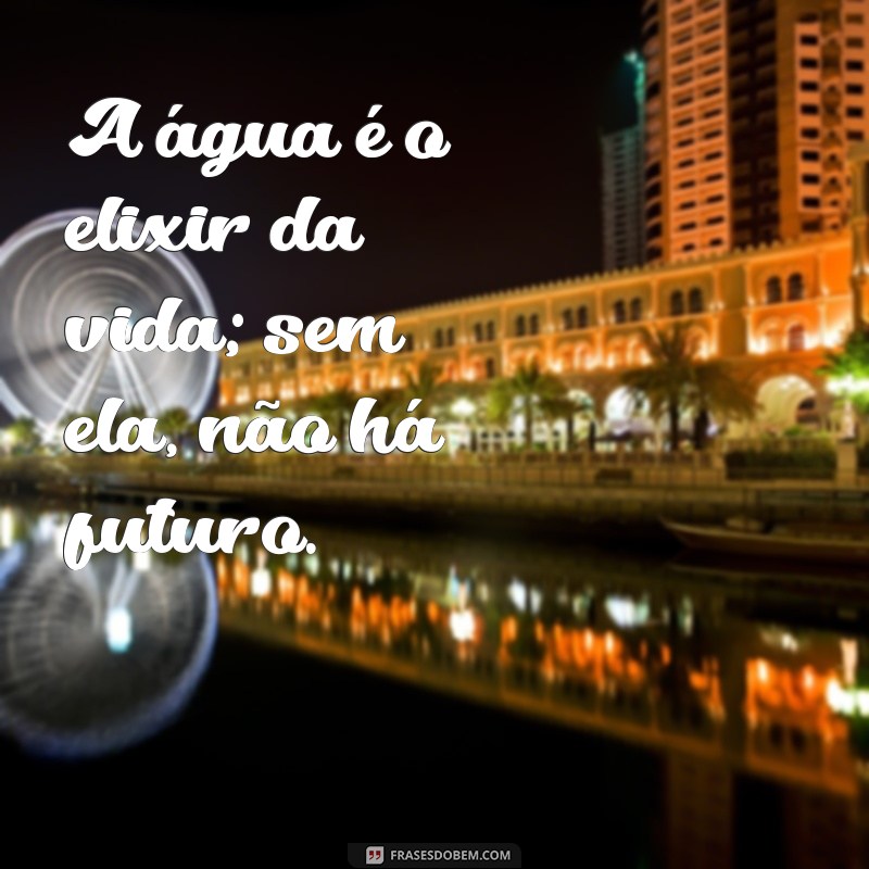 frases sobre a importância da água A água é o elixir da vida; sem ela, não há futuro.