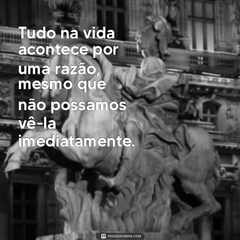 tudo tem um propósito Tudo na vida acontece por uma razão, mesmo que não possamos vê-la imediatamente.