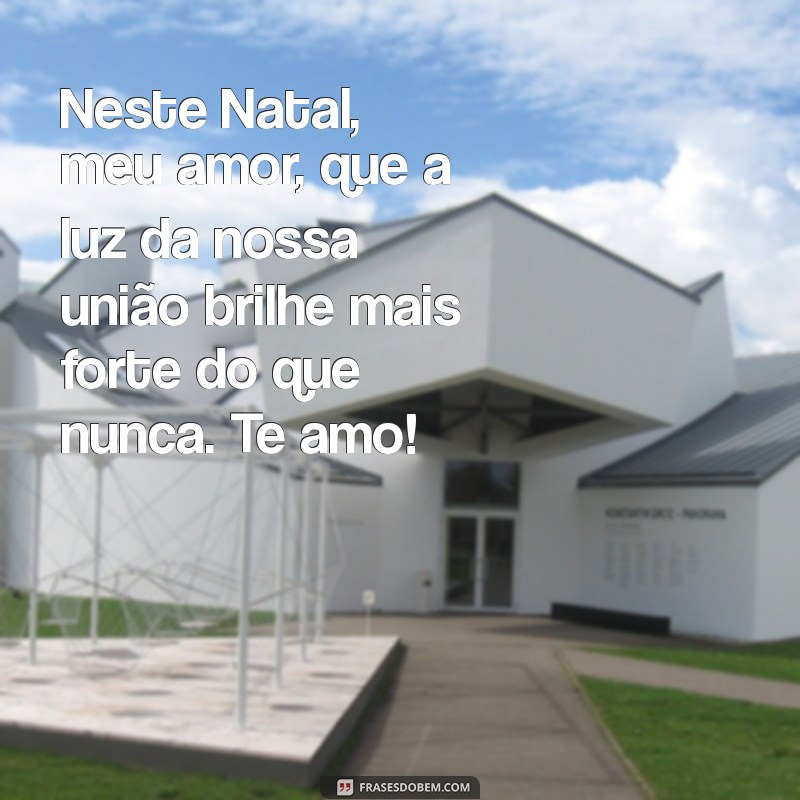 mensagem de natal para o amor Neste Natal, meu amor, que a luz da nossa união brilhe mais forte do que nunca. Te amo!