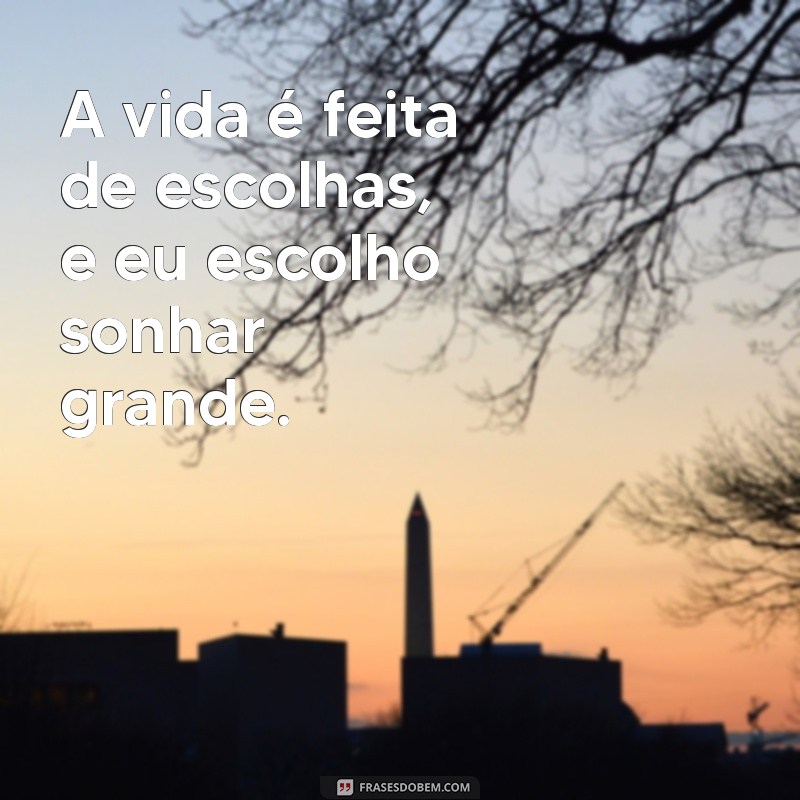 bio frases A vida é feita de escolhas, e eu escolho sonhar grande.