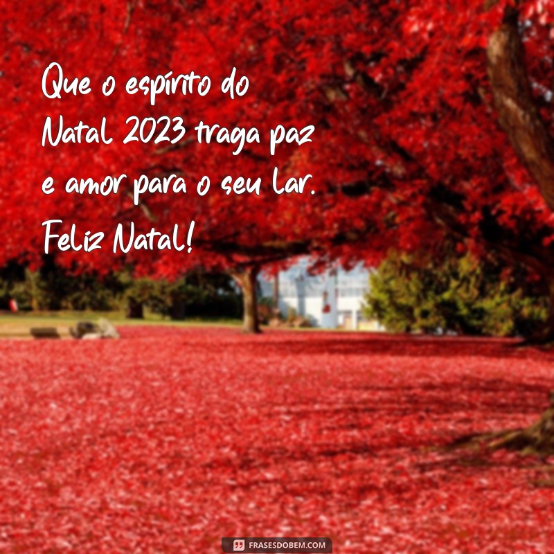 mensagem feliz natal 2023 Que o espírito do Natal 2023 traga paz e amor para o seu lar. Feliz Natal!