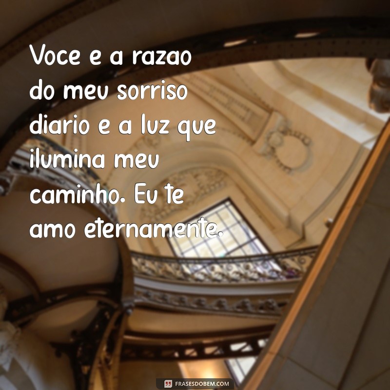 declaração de amor para minha eterna namorada Você é a razão do meu sorriso diário e a luz que ilumina meu caminho. Eu te amo eternamente.